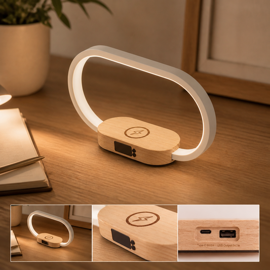 Table Lamp Touch Control Lamp with Clock Wireless Charging